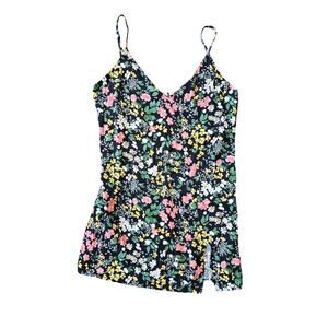 Reformation Marlowe Mini Slip Dress Black Ditsy Floral V-Neck Size Large